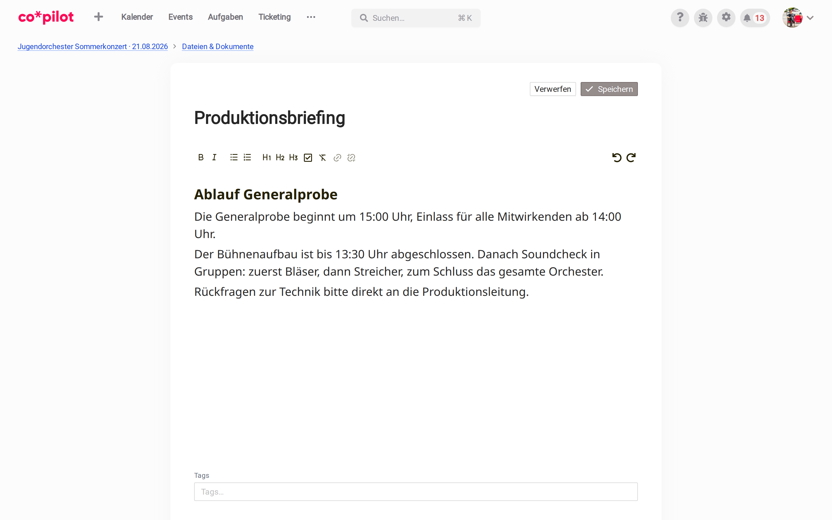 Dokument im Bearbeitungsmodus